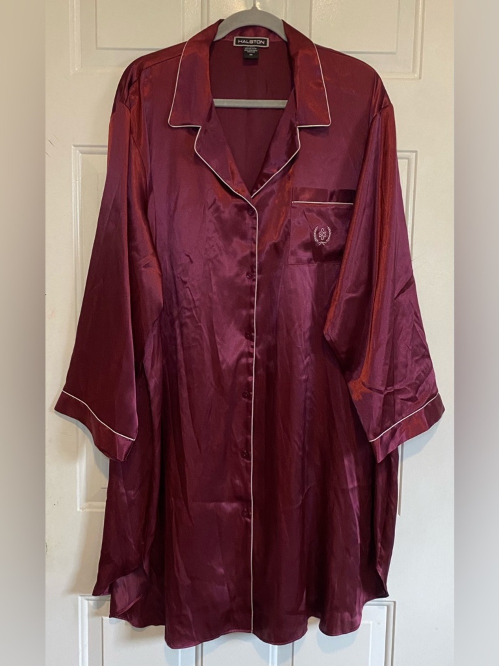 Halston Women’s Plus Size 3X Polyester Button Up Sleep Dress Shirt Burgundy Vtg